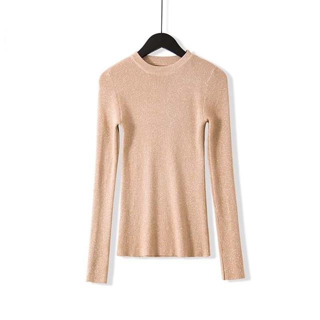 Shiny Lurex Autumn Winter Sweater Women Long Sleeve Pullover  Knit Tops