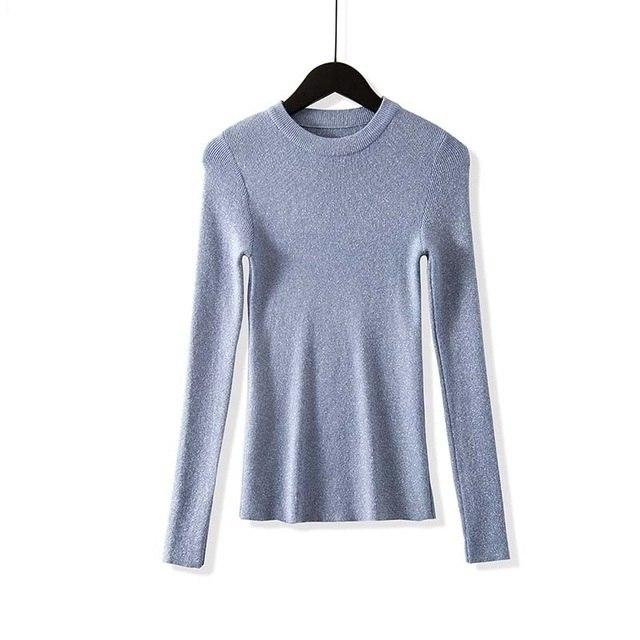 Shiny Lurex Autumn Winter Sweater Women Long Sleeve Pullover  Knit Tops