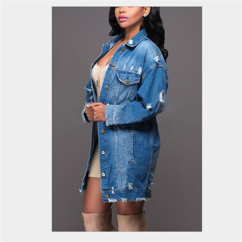 Denim Jackets Women Hole Boyfriend Style Jean Jacket Denim Loose Spring Autumn Denim Jeans Coats Casacos Feminino