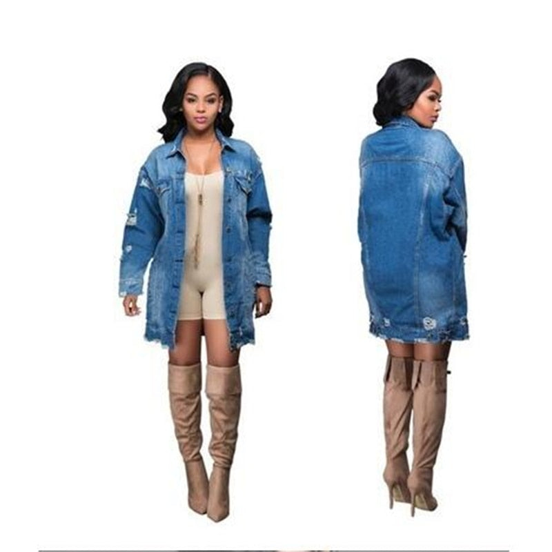 Denim Jackets Women Hole Boyfriend Style Jean Jacket Denim Loose Spring Autumn Denim Jeans Coats Casacos Feminino