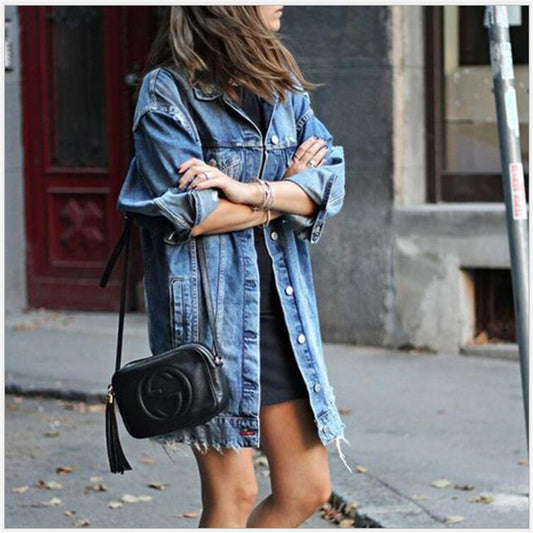 Denim Jackets Women Hole Boyfriend Style Jean Jacket Denim Loose Spring Autumn Denim Jeans Coats Casacos Feminino