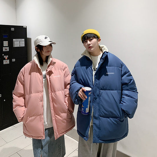 Cotton Coat For Men In Winter Hong Kong Style Couple In Cotton Jacket Thickened Warm Bread Down Cotton Coat For Men In Winter