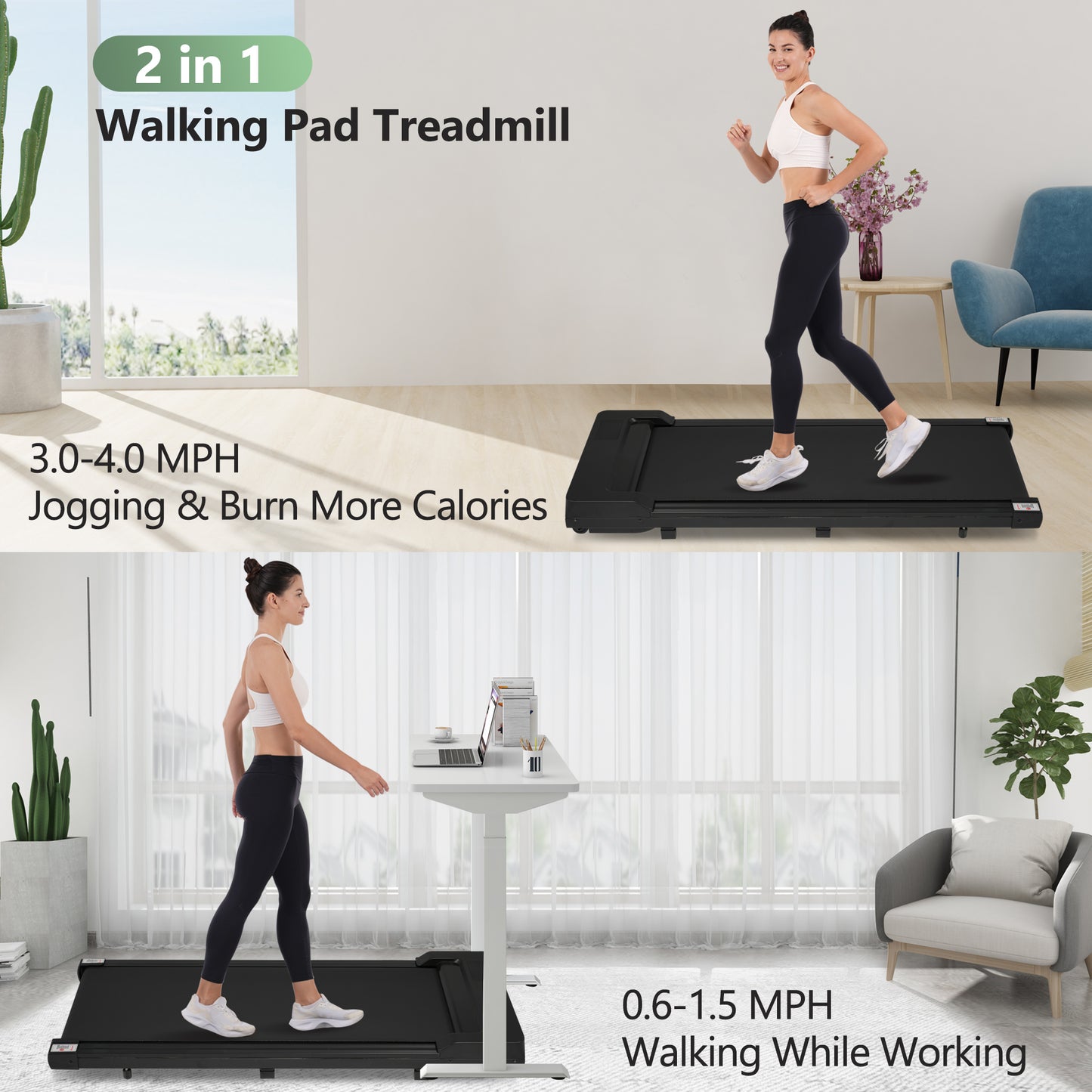 New 8.10 Walking Pad Under Home Desktop Treadmill -2.5HP Walking Treadmill 0.6-4MPH 300LBS Capacity Remote Control Battery