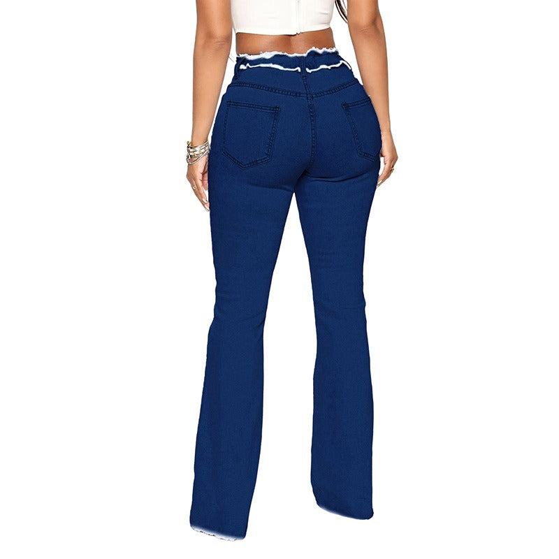 New High Elastic Medium Waist Raw Edge Women's Denim Trousers