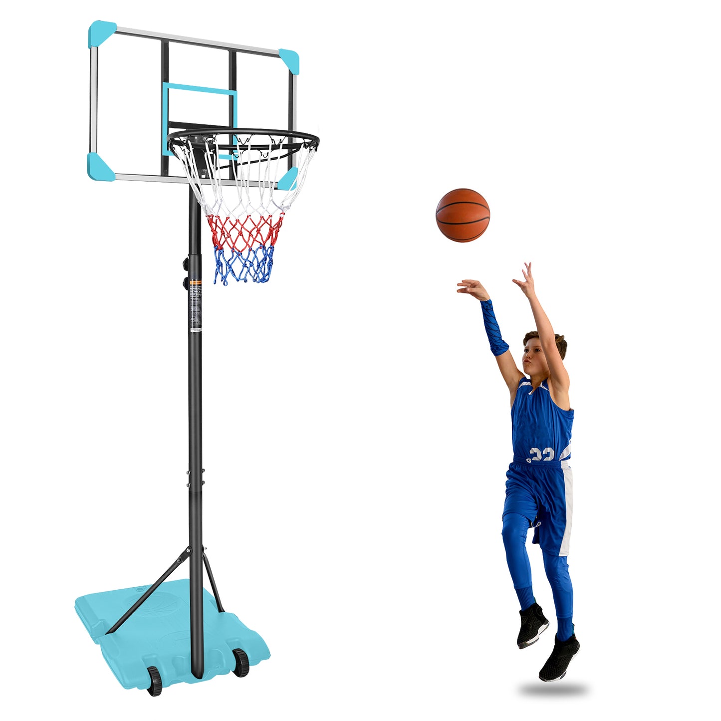 Portable Basketball Goal System with Stable Base and Wheels use for Indoor Outdoor teenagers youth height adjustable