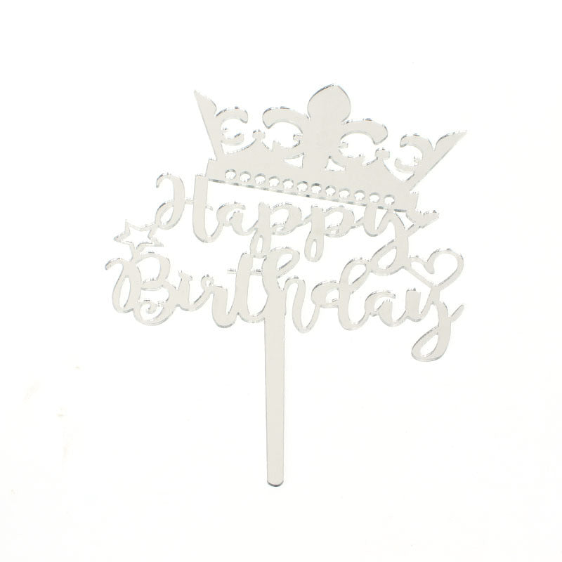 Acrylic Card Insert Happy Birthday Cake Decorating Insert Double Mirror Card Baking Holiday Flag