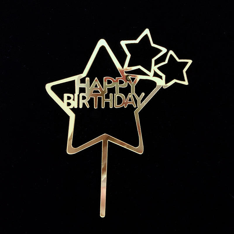 Acrylic Card Insert Happy Birthday Cake Decorating Insert Double Mirror Card Baking Holiday Flag