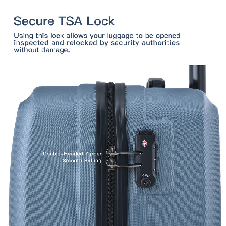 3 Piece Luggage Sets ABS Lightweight Suitcase with Two Hooks, Spinner Wheels, TSA Lock, (20/24/28) Blue