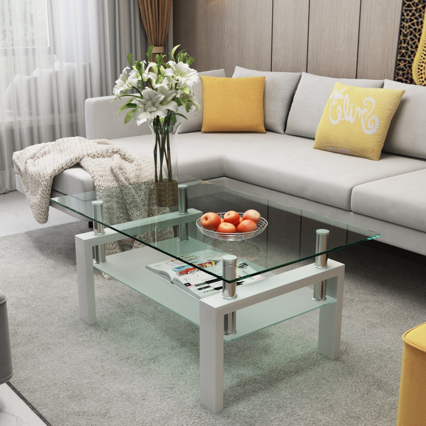 White Coffee Table Clear Coffee Table Modern Side Center Tables for Living Room Living Room Furniture