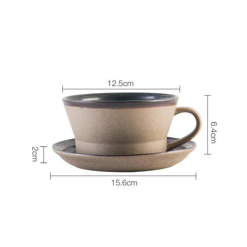 Coarse pottery coffee cup and plate set creative handmade retro coffee cup artistic cup plate milk cup