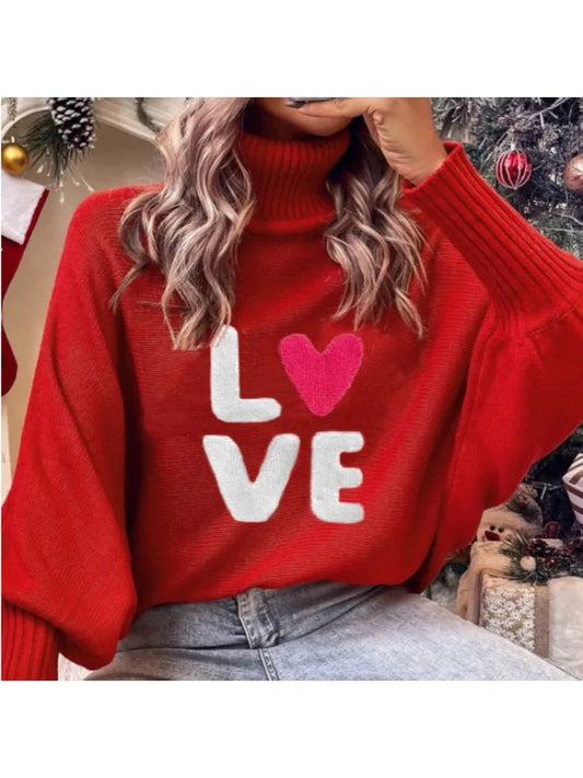 Fashion Knitt Embroidery Women Woolen Sweater Elegant Batwing Sleeve Female Turtleneck  Autumn Winter Christmas Pullover