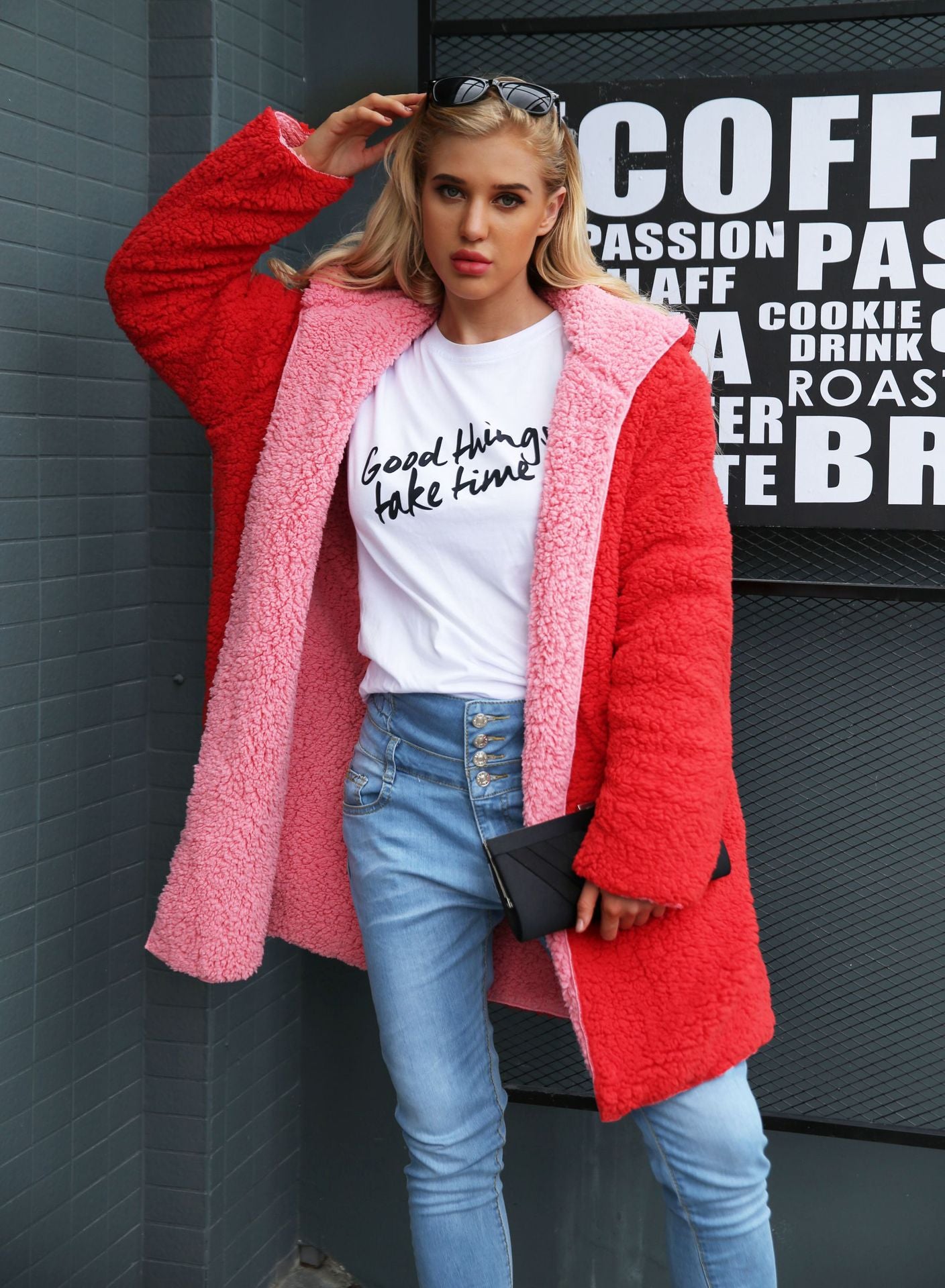 Hooded teddy jacket pink fur coat women Plus size lambswool long winter coat Hairly faux fur jacket female overcoat