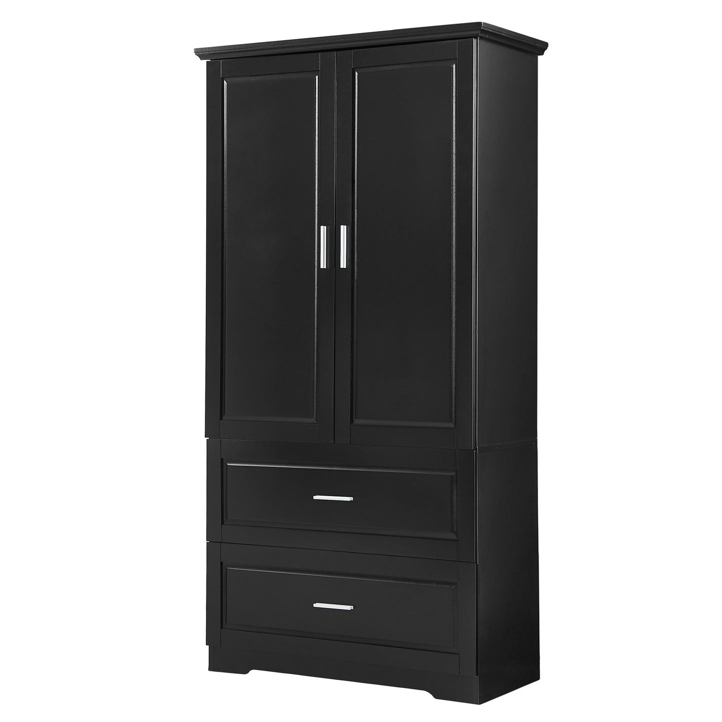 Tall Bathroom Storage Cabinet, Cabinet with Two Doors and Drawers, Adjustable Shelf, MDF Board, Black