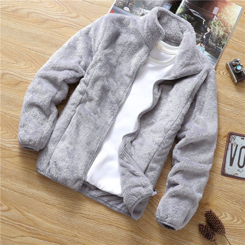 Men's Korean loose autumn and winter jacket, men's standing collar fleece jacket, double-sided fleece top