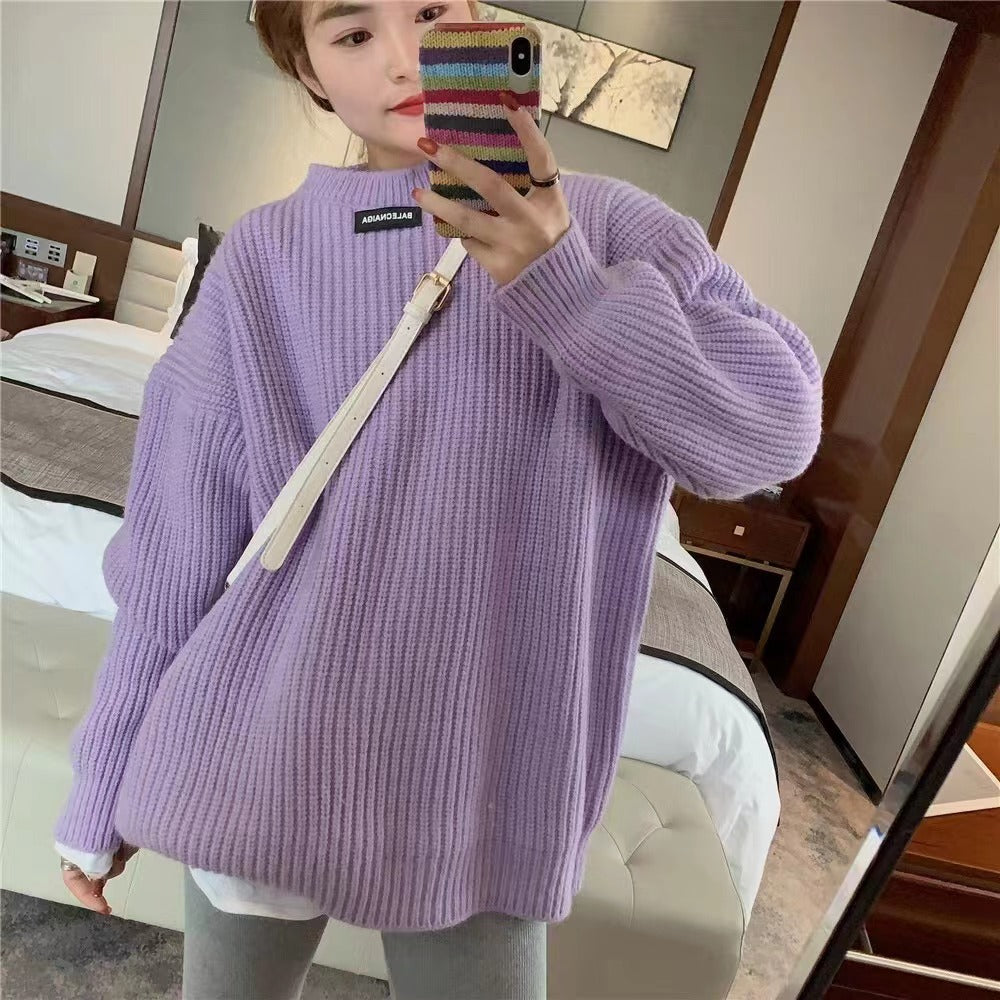 Retro thick sweater for women in autumn and winter, loose and lazy style, pullover knitted sweater top