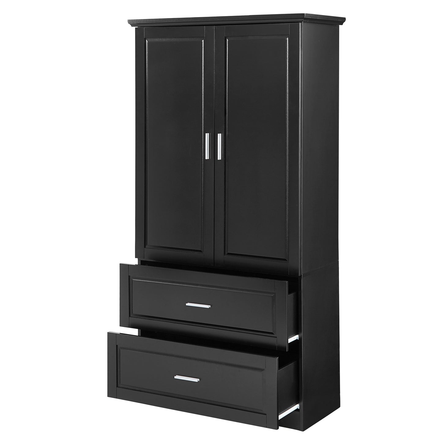 Tall Bathroom Storage Cabinet, Cabinet with Two Doors and Drawers, Adjustable Shelf, MDF Board, Black