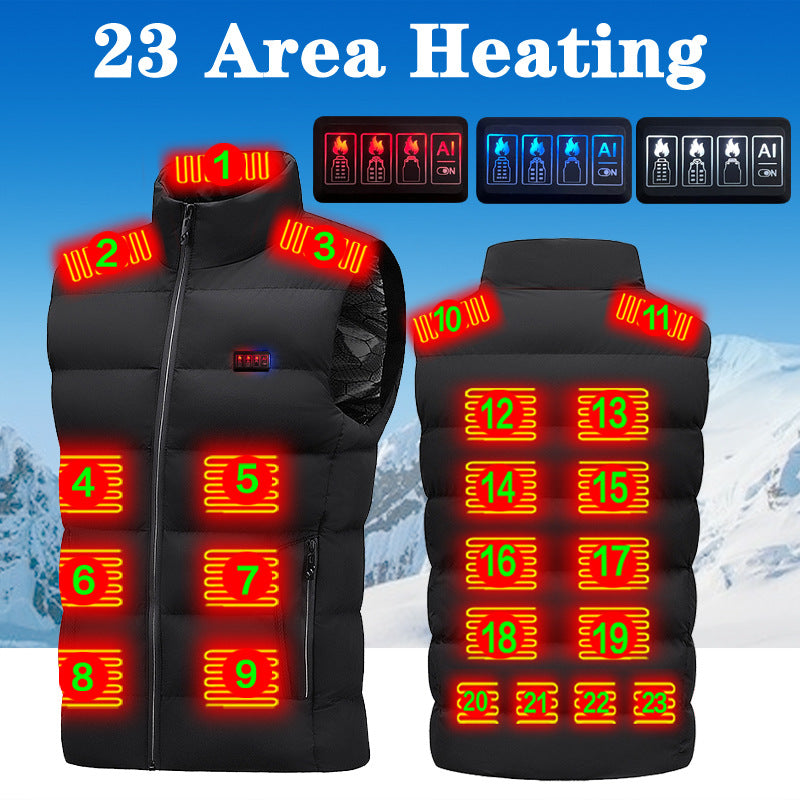 Intelligent heating vest for men and women in Zone 23, USB electric heating fishing vest cotton jacket, Zone 23