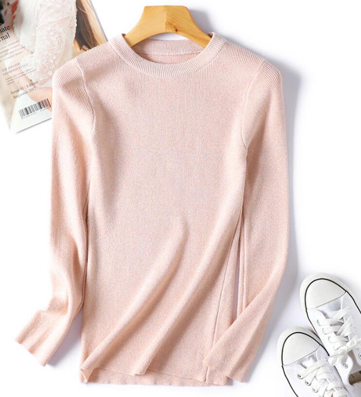 Shiny Lurex Autumn Winter Sweater Women Long Sleeve Pullover  Knit Tops