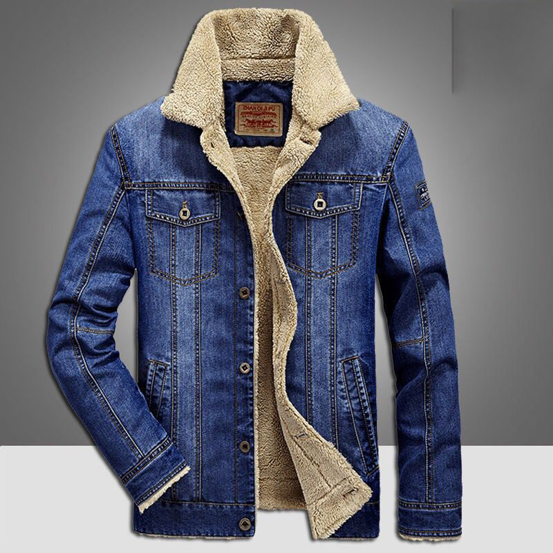 Denim Jacket Men's New Cotton Shirt Casual Loose Large Plush Thickened Jacket Men