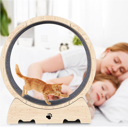 Cat Exercise Wheel for Indoor Cats, Cat Running Wheel with Carpeted Runway 37" Natural Wood Color