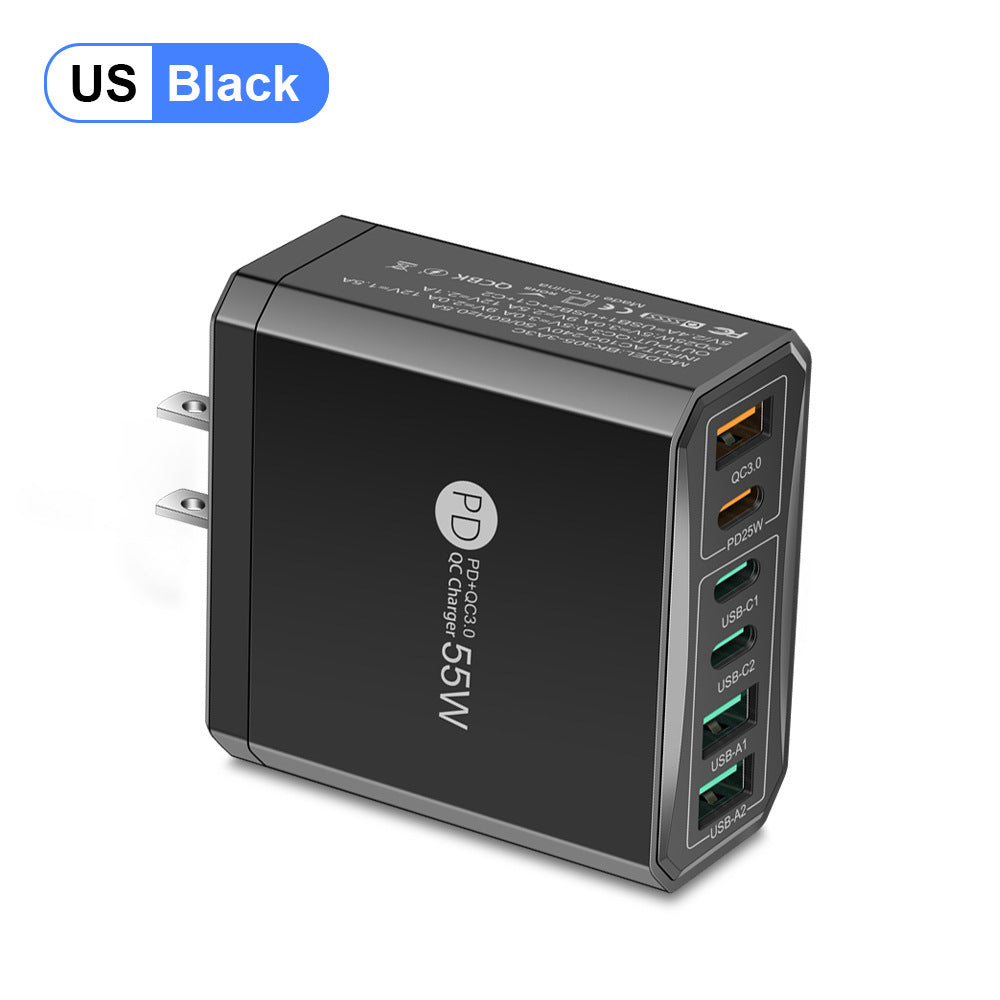 Fast charging mobile phone charger standard PD55W QC3.0+PD25W 3PD+3USB travel charging head