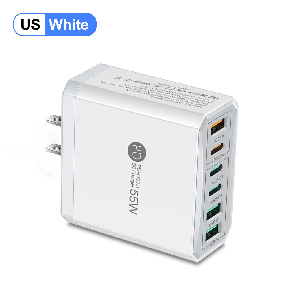 Fast charging mobile phone charger standard PD55W QC3.0+PD25W 3PD+3USB travel charging head