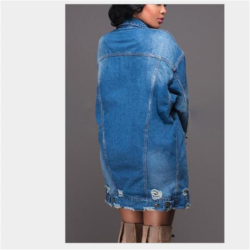 Denim Jackets Women Hole Boyfriend Style Jean Jacket Denim Loose Spring Autumn Denim Jeans Coats Casacos Feminino