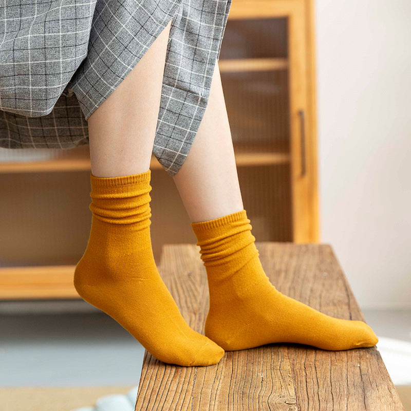 Socks Women's Spring and Autumn Popular Cotton Pile Socks Japanese Two Bar Retro Medium Long Tube Tidy Women's Socks College Style Socks