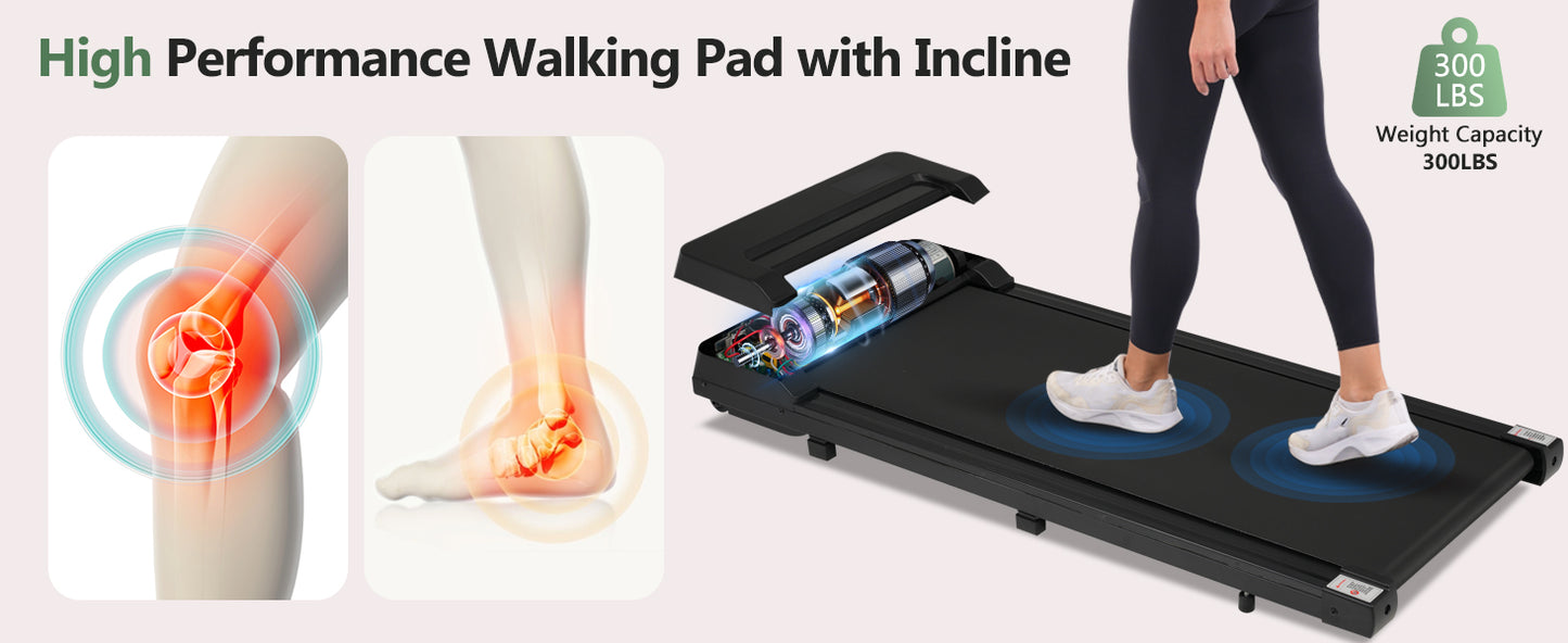 New 8.10 Walking Pad Under Home Desktop Treadmill -2.5HP Walking Treadmill 0.6-4MPH 300LBS Capacity Remote Control Battery