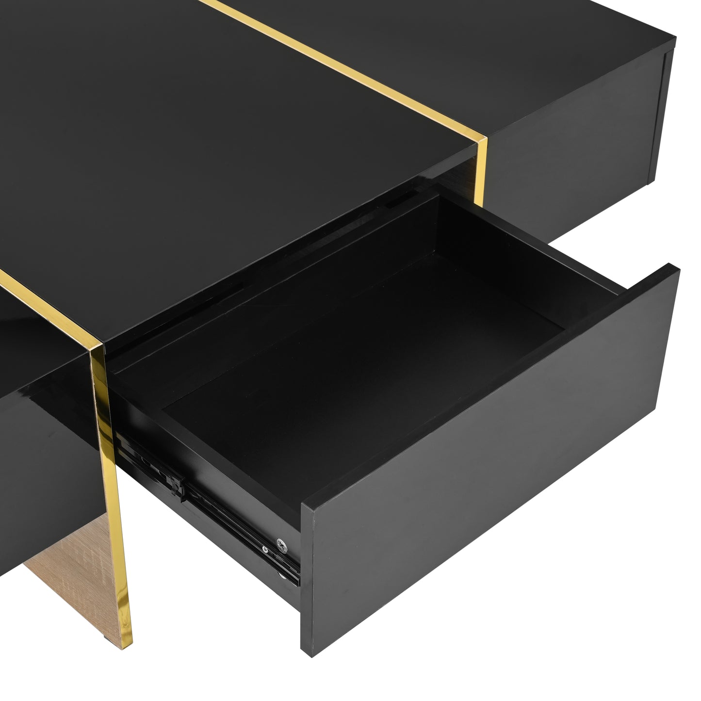 ON-TRANS 47.2 inch x 31.4 inch multifunctional rectangular sofa table with 2 drawers and gold wood grain leg center table, black