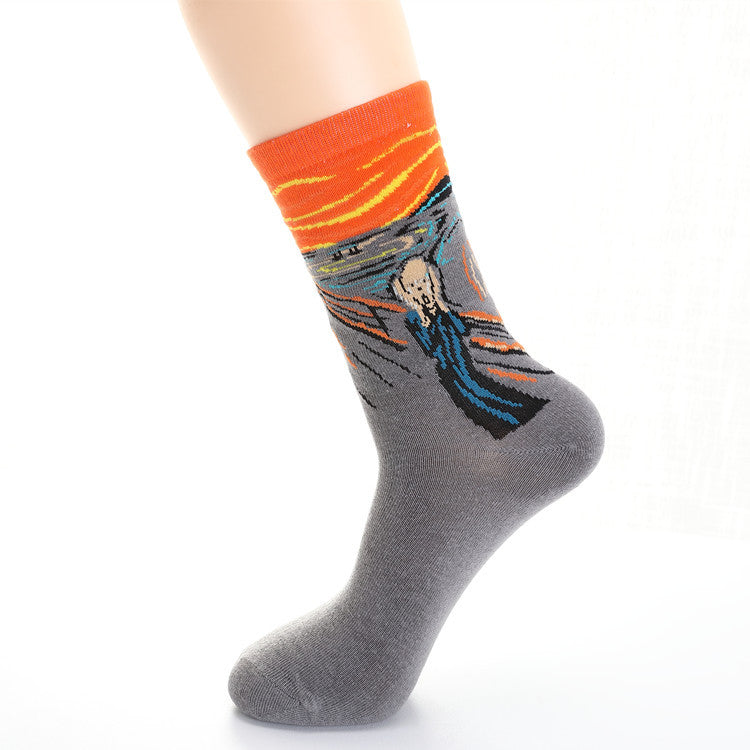 3D Retro Painting Art Socks Unisex Women Men Funny Novelty Starry Night Vintage Socks