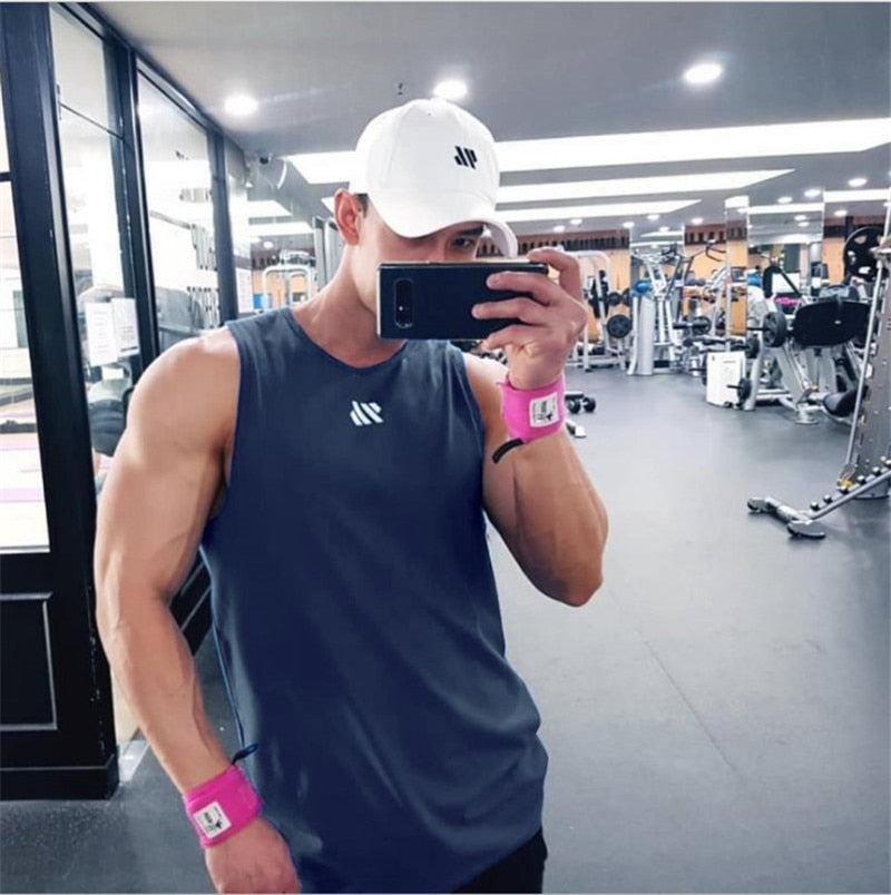 Mens fitness gyms Tank top men Fitness sleeveless shirt Male mesh breathable Sports vest Undershirt Gyms Running vest men