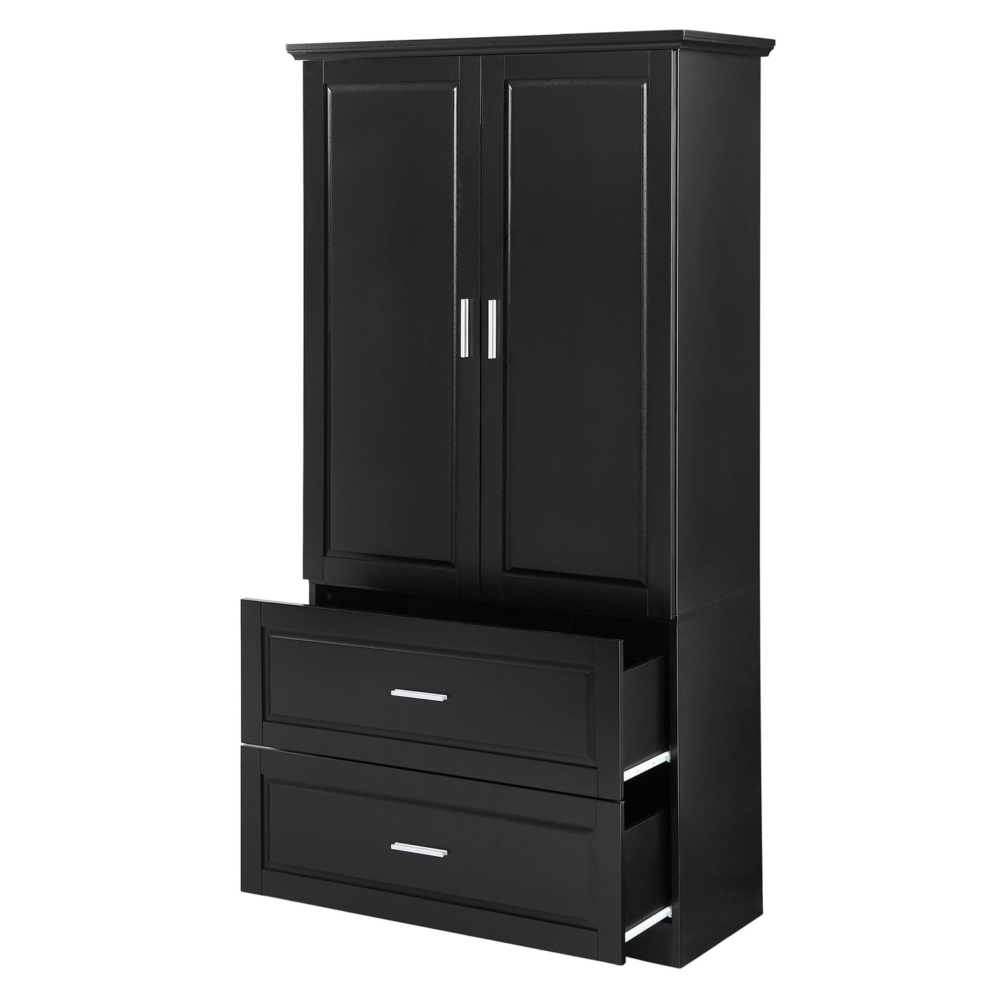 Tall Bathroom Storage Cabinet, Cabinet with Two Doors and Drawers, Adjustable Shelf, MDF Board, Black