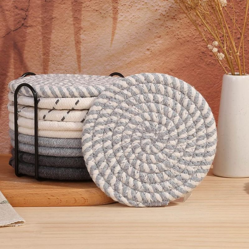 Cotton thread placemat hand woven insulation mat bowl mat cup mat thickened and simple cotton linen table mat