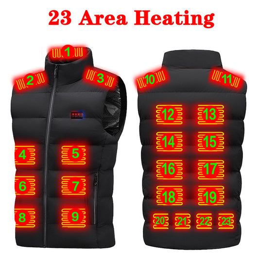 Intelligent heating vest for men and women in Zone 23, USB electric heating fishing vest cotton jacket, Zone 23