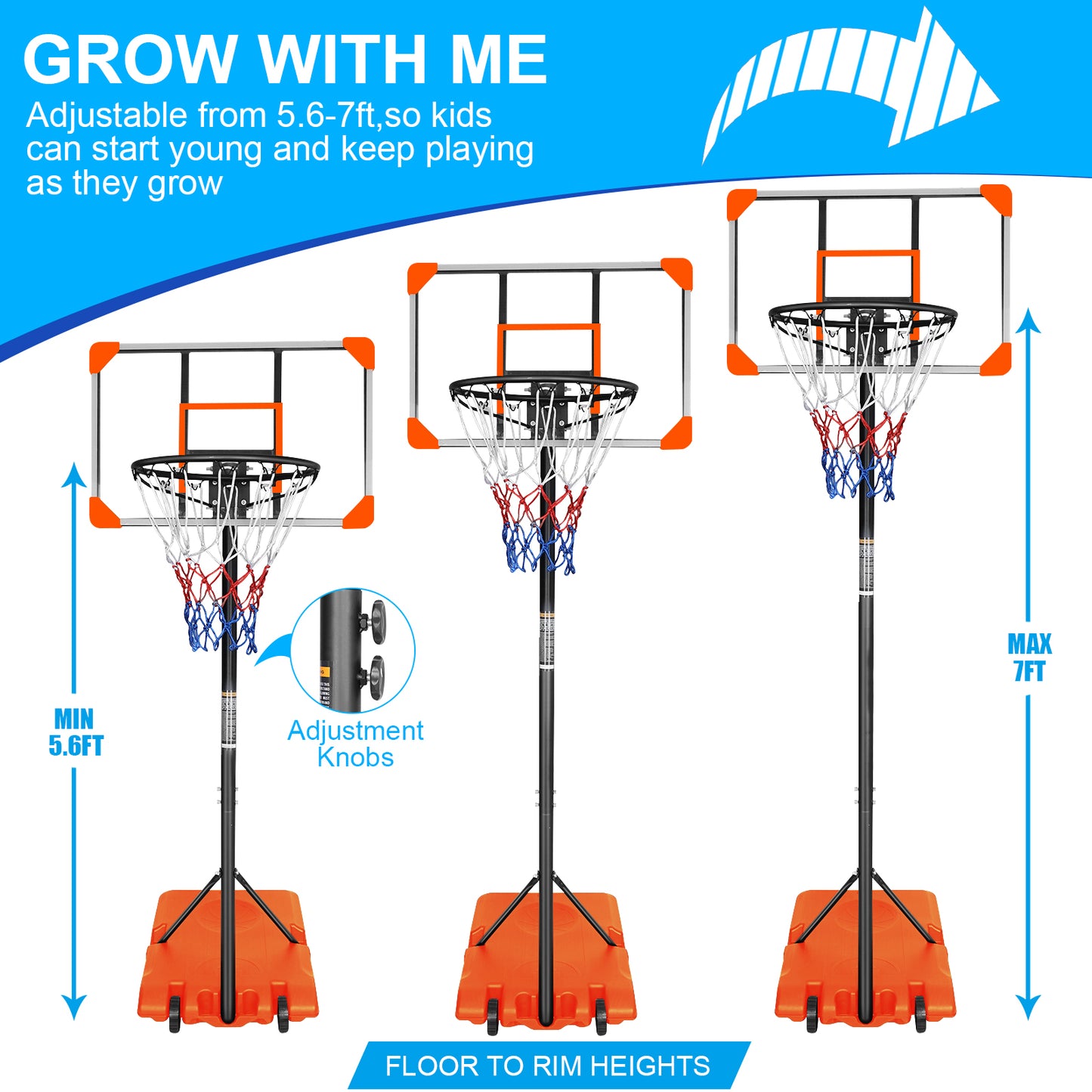 Portable Basketball Goal System with Stable Base and Wheels use for Indoor Outdoor