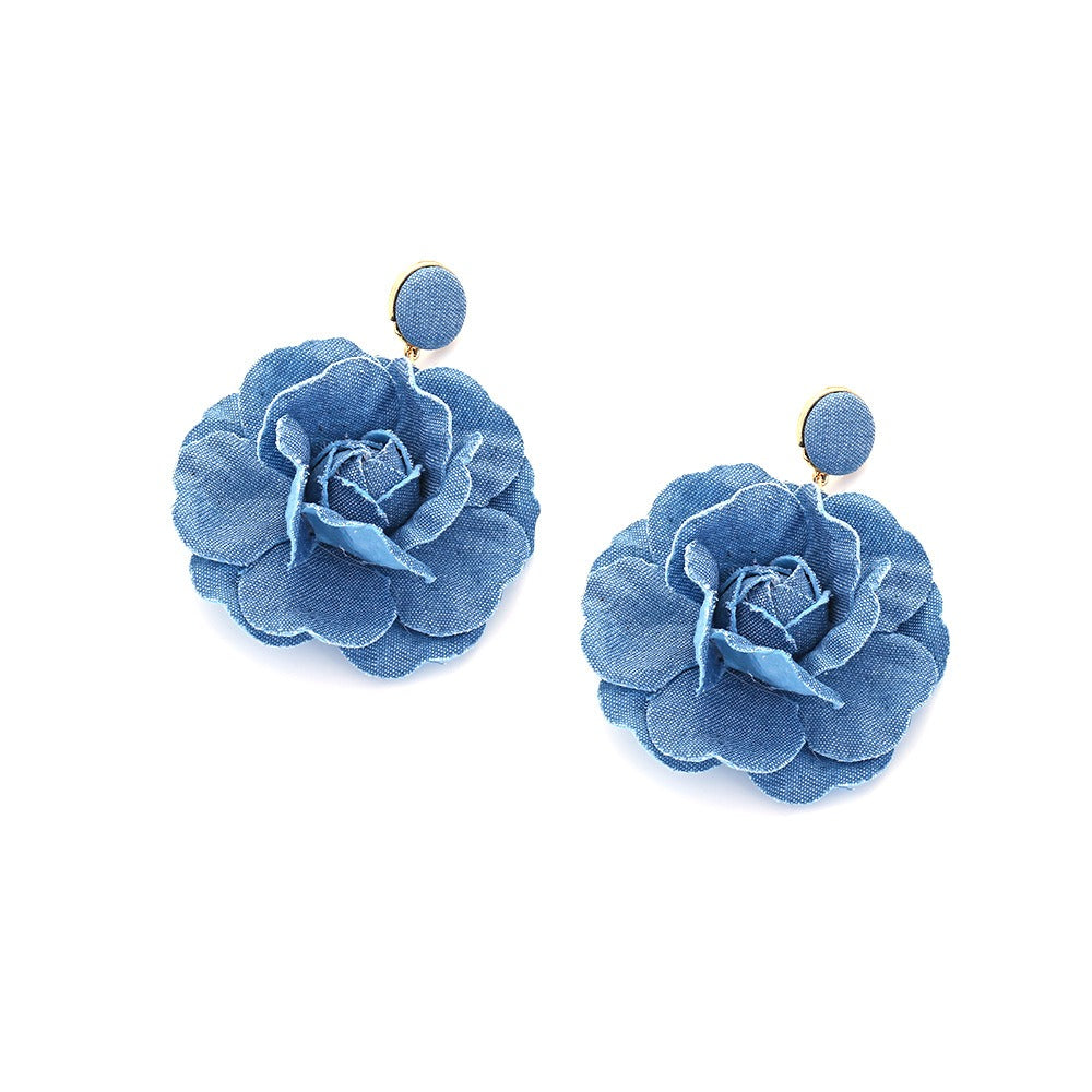 Personalized handmade denim flower earrings