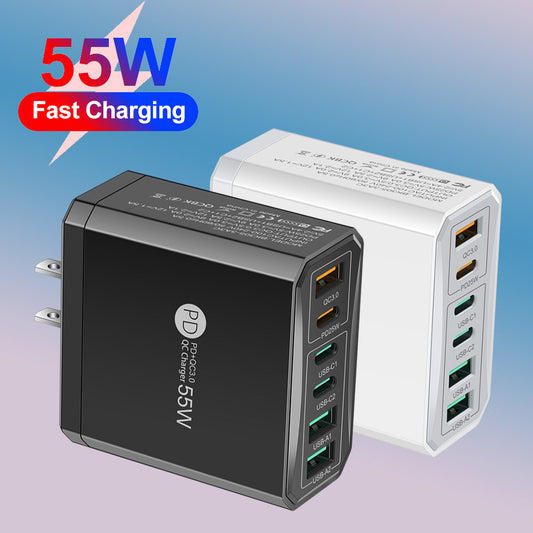 Fast charging mobile phone charger standard PD55W QC3.0+PD25W 3PD+3USB travel charging head