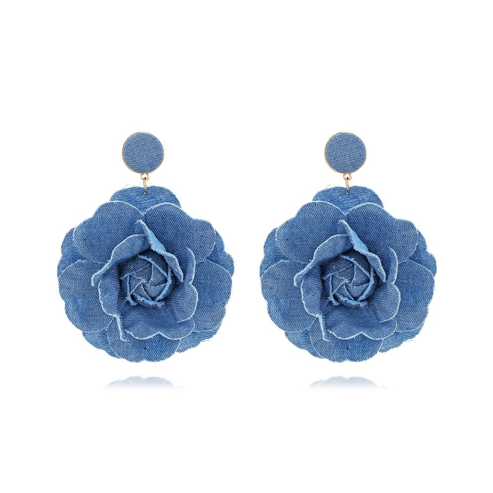 Personalized handmade denim flower earrings