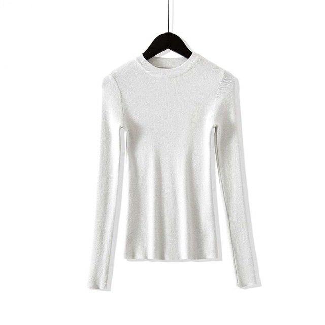 Shiny Lurex Autumn Winter Sweater Women Long Sleeve Pullover  Knit Tops