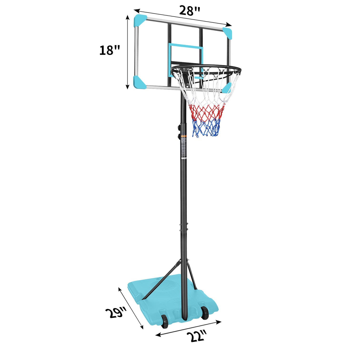 Portable Basketball Goal System with Stable Base and Wheels use for Indoor Outdoor teenagers youth height adjustable