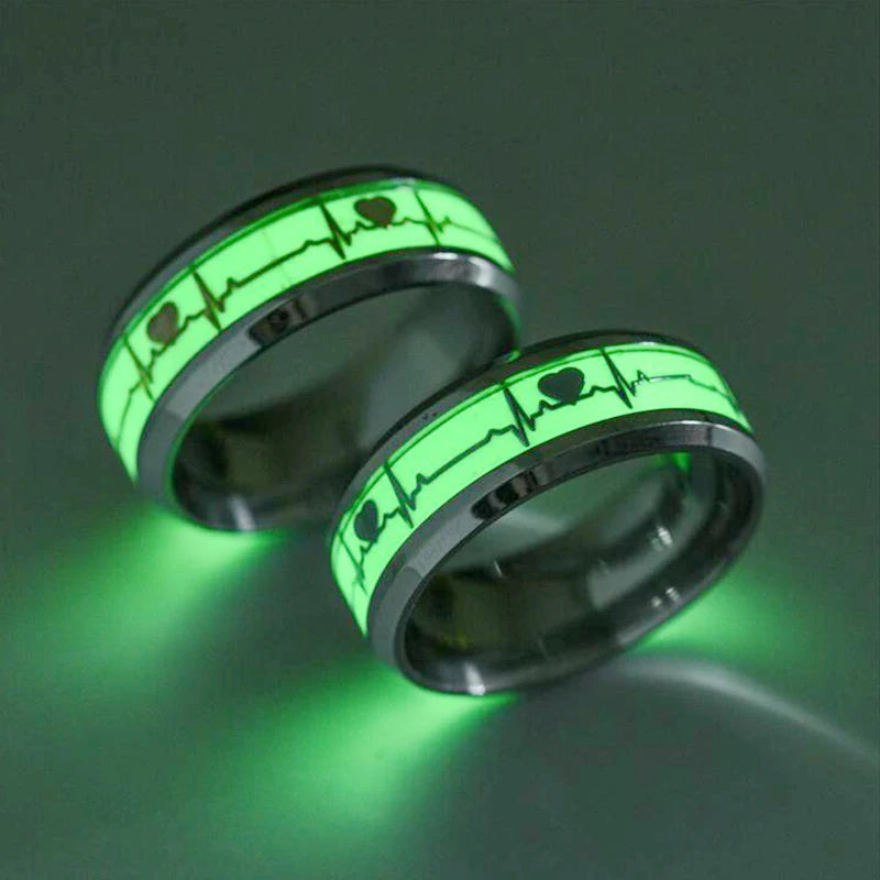 Fashion Stainless Steel Luminous Finger Ring For Women Men Glowing In Dark Heart Couple Wedding Bands Jewelry Gift Accessories