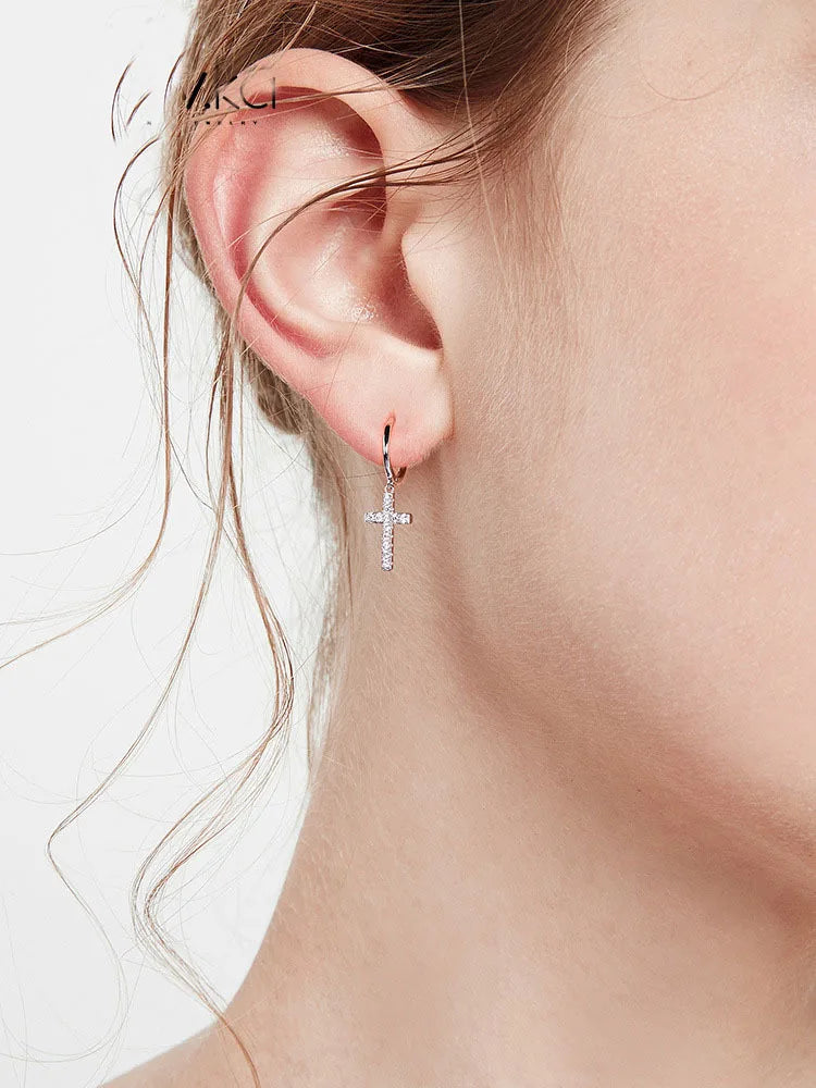 New Arrival 925 Sterling Silver Earrings  Zircon Cross Drop Earrings For Women Birthday Gift Earings Fashion Jewelry