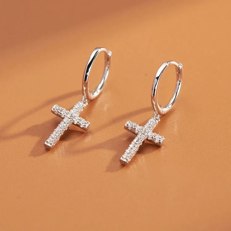 New Arrival 925 Sterling Silver Earrings  Zircon Cross Drop Earrings For Women Birthday Gift Earings Fashion Jewelry