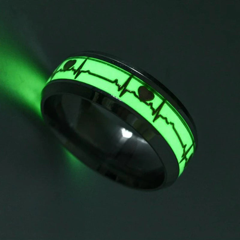 Fashion Stainless Steel Luminous Finger Ring For Women Men Glowing In Dark Heart Couple Wedding Bands Jewelry Gift Accessories