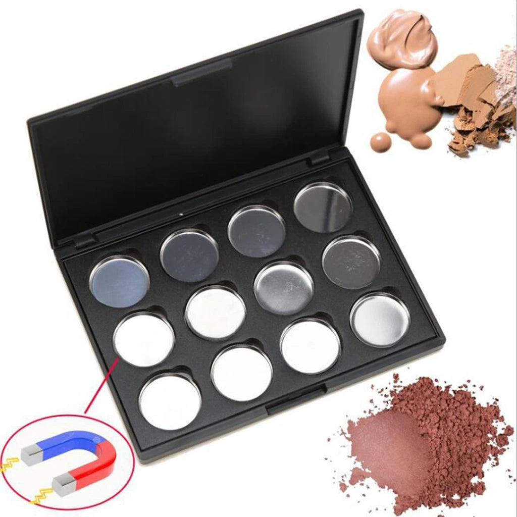 Magnetic Eyeshadow Makeup Palette Empty Blush Lipstick Container Case with 12Pcs 26mm Round Metal Pans