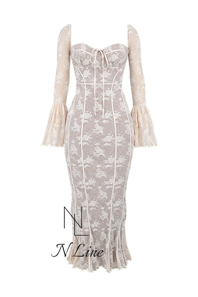 Fashion Direct Mining House of CB Early Spring Style Gorgeous Retro Cream Color Ruched Lace Waist Girdle Dress