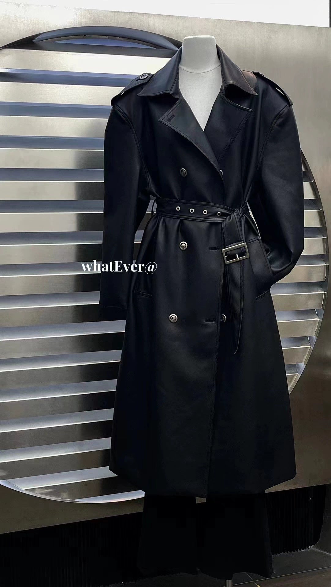 INSS Studio2023 Fall and Winter New Arrival Fancy Heavy Industry PU Leather Loose Tied Stylish Long Trench Coat