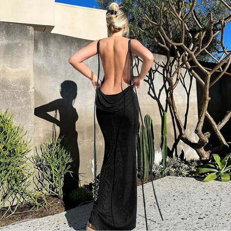 Sexy Halter Backless Long Summer Dresses Women 2024 Fashion Sundresses Purple Bodycon Maxi Nigth Club Party Dress Baddie Outfit