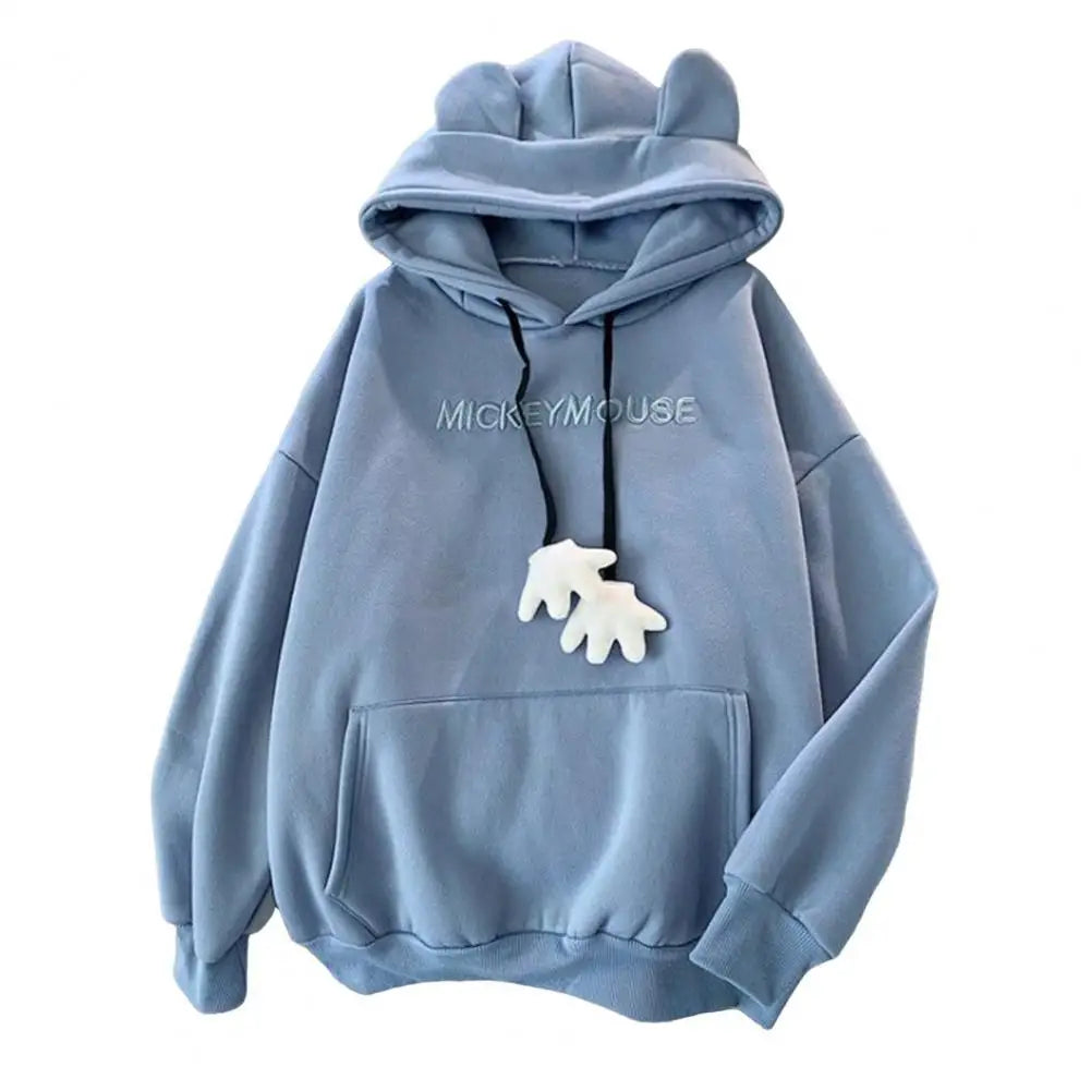 Mouse Ears Women's Thickening Hoodies Cute Anime Girls Winter Warm Hoodie Sweater Loose Casual Pullover Sweatshirt Harajuku